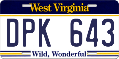 WV license plate DPK643