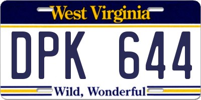 WV license plate DPK644