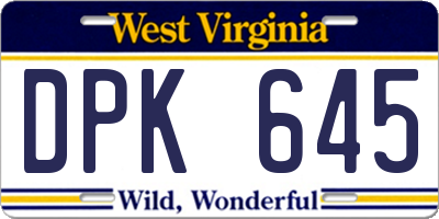 WV license plate DPK645
