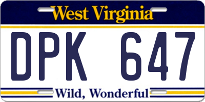 WV license plate DPK647