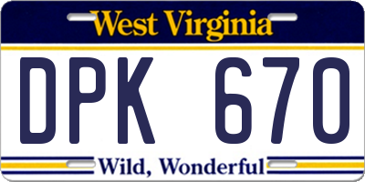 WV license plate DPK670