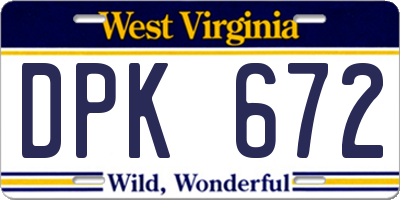 WV license plate DPK672