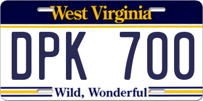 WV license plate DPK700