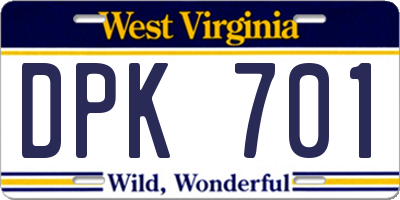 WV license plate DPK701