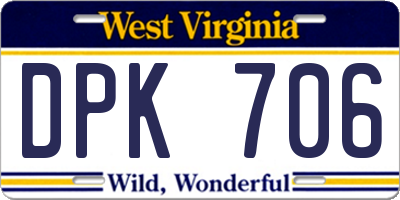 WV license plate DPK706