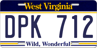 WV license plate DPK712
