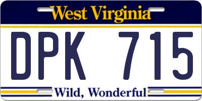WV license plate DPK715