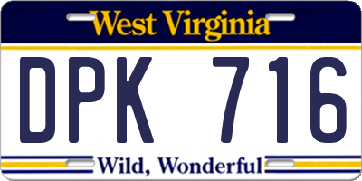 WV license plate DPK716
