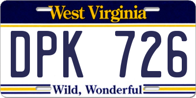 WV license plate DPK726