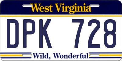 WV license plate DPK728