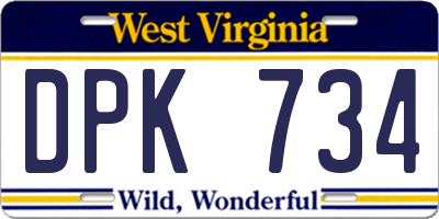 WV license plate DPK734