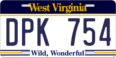 WV license plate DPK754