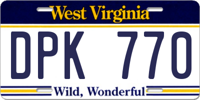 WV license plate DPK770