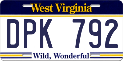 WV license plate DPK792