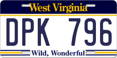 WV license plate DPK796
