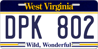 WV license plate DPK802