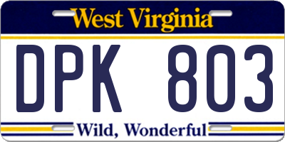 WV license plate DPK803