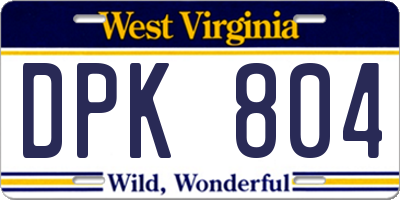 WV license plate DPK804