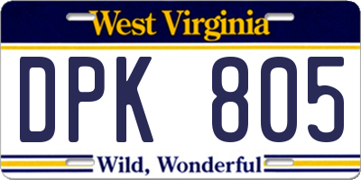 WV license plate DPK805