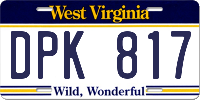 WV license plate DPK817