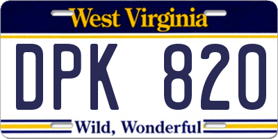 WV license plate DPK820