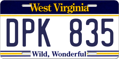 WV license plate DPK835