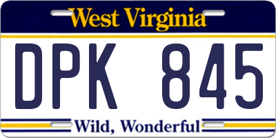 WV license plate DPK845