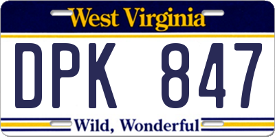 WV license plate DPK847
