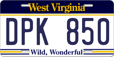 WV license plate DPK850