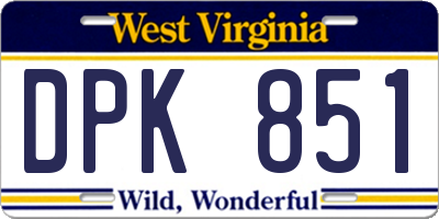 WV license plate DPK851