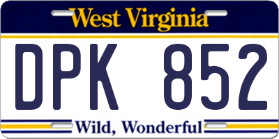WV license plate DPK852