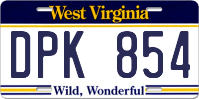 WV license plate DPK854