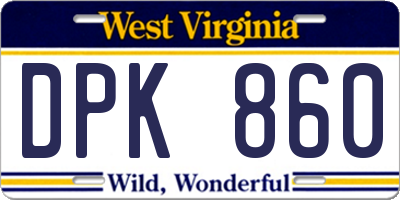 WV license plate DPK860