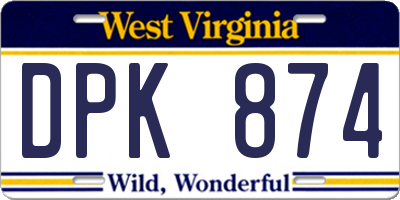WV license plate DPK874
