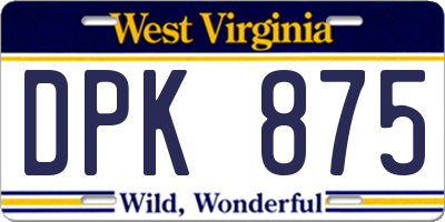WV license plate DPK875
