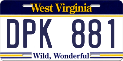 WV license plate DPK881
