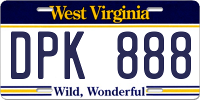 WV license plate DPK888