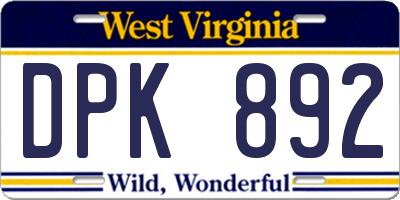 WV license plate DPK892