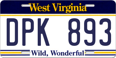 WV license plate DPK893