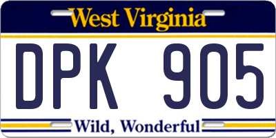 WV license plate DPK905