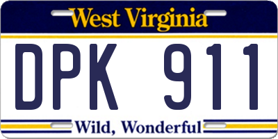 WV license plate DPK911