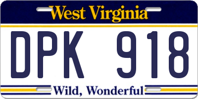WV license plate DPK918
