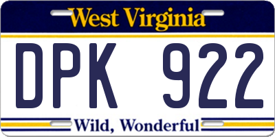 WV license plate DPK922