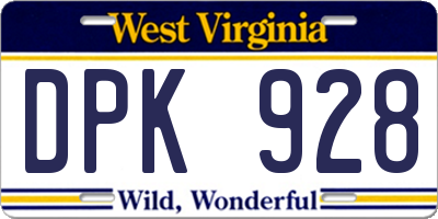 WV license plate DPK928