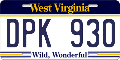 WV license plate DPK930