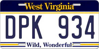 WV license plate DPK934