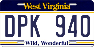 WV license plate DPK940