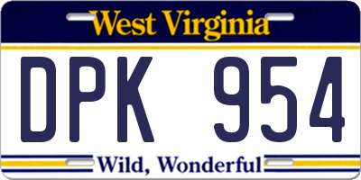 WV license plate DPK954