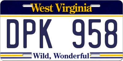 WV license plate DPK958