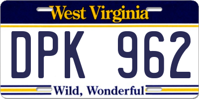 WV license plate DPK962
